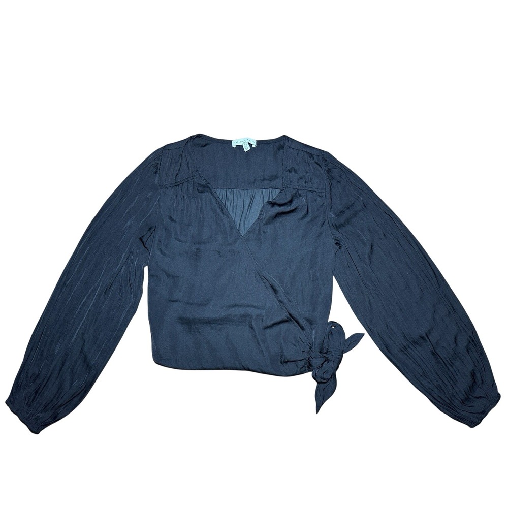 Maison d'Amelie Wrap Top Small Black Long‎ Sleeve V-Neck Cropped Blouse